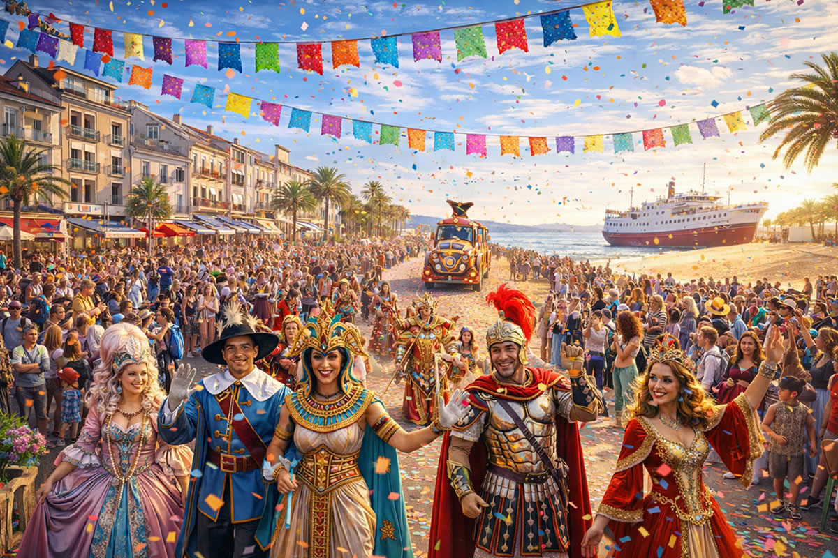Ambiance familiale et festive du Carnaval du Barcarès 2026 en bord de mer