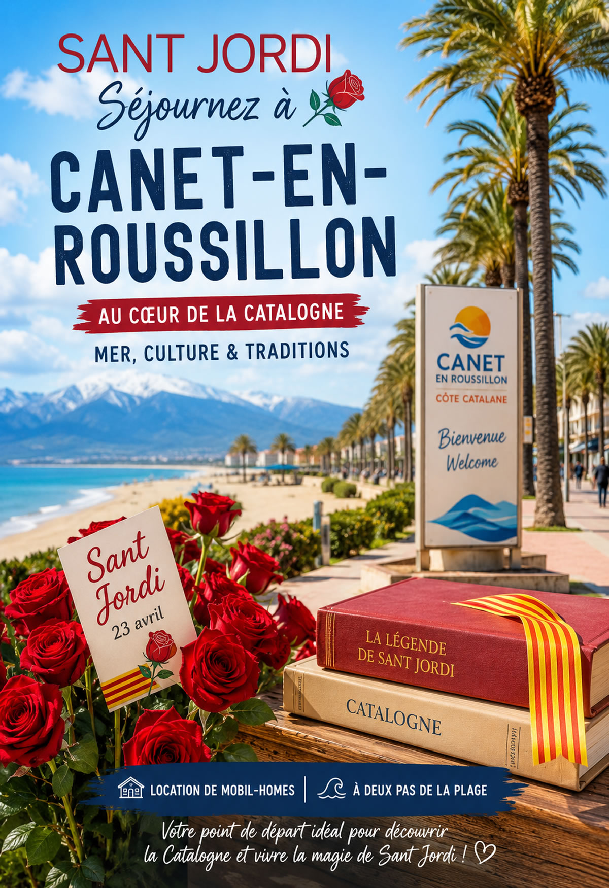Séjour à Canet-en-Roussillon pendant la fête de Sant Jordi avec plage, livres et ambiance catalane