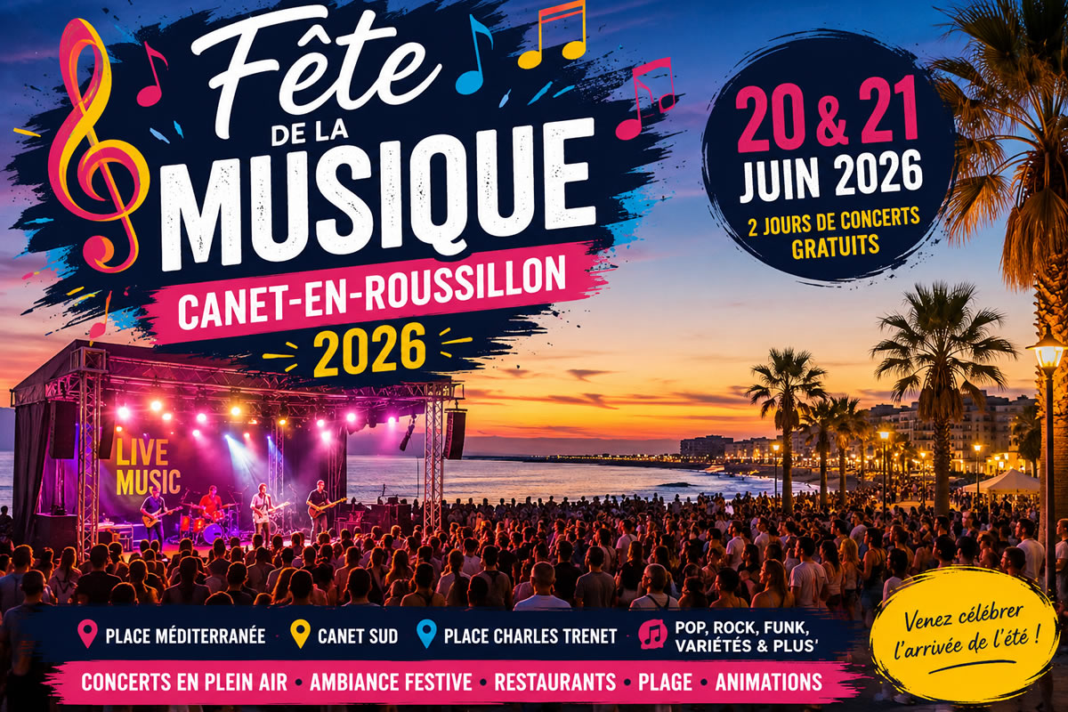Fête de la musique à Canet en Roussillon 20 et 21 juin 2026, l'affiche de l'évènement 